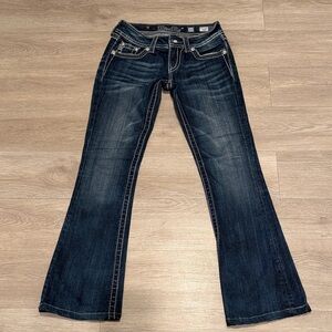 Miss Me Dark Blue Boot Cut rhinestone pocket Jeans